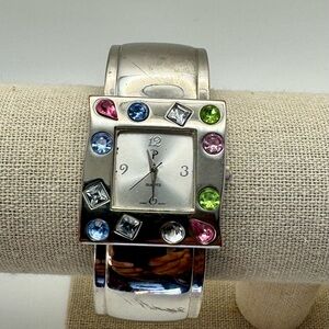 Cuff Style Watch Colorful Rhinestone Accents